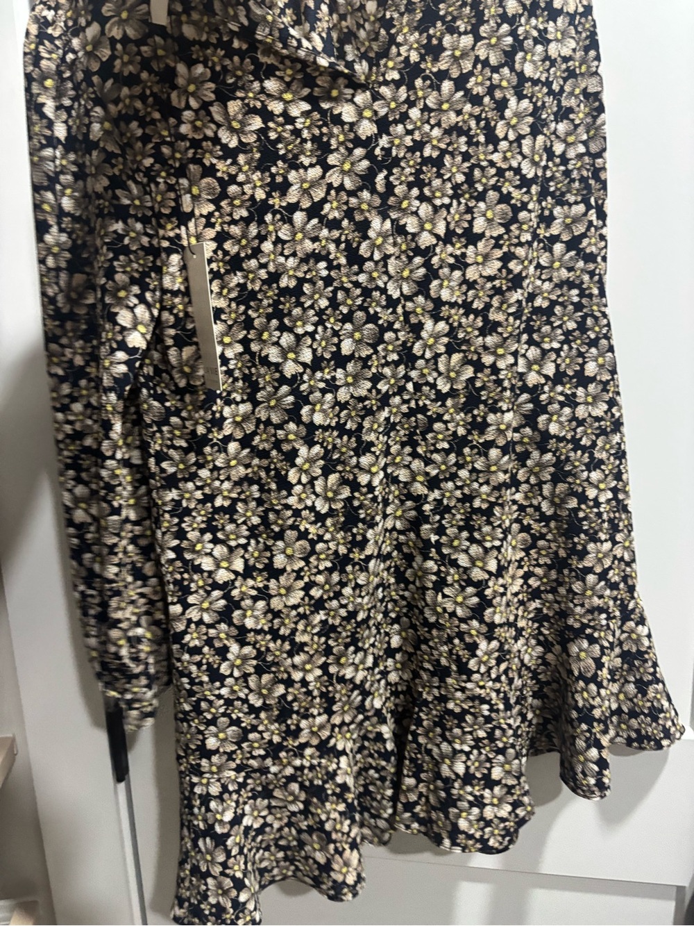 Shona Joy Black Midi Dress with Cream and Yellow Floral Print